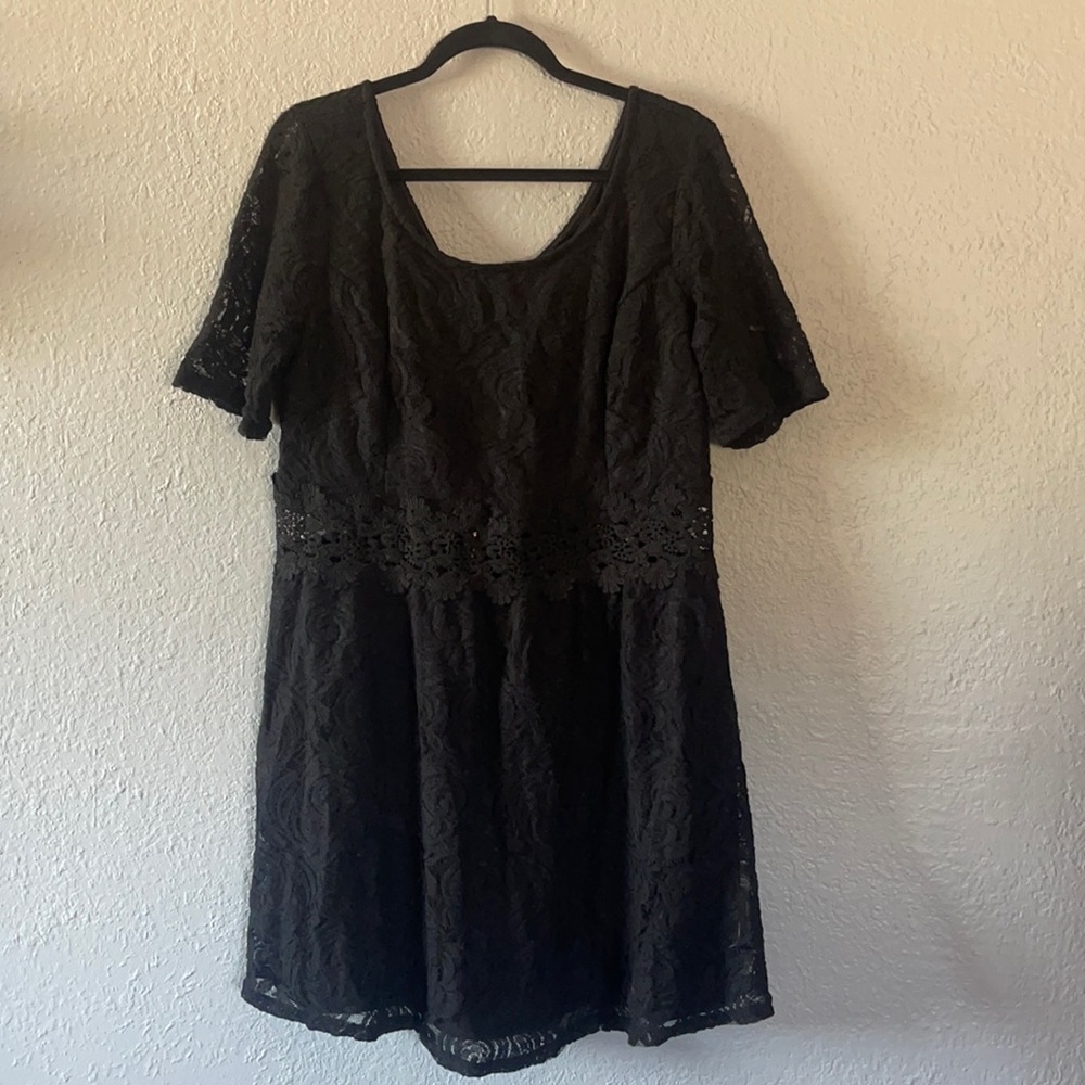 Black lace skater dress with zipper back